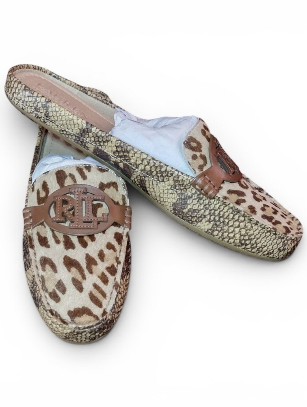 Ralph Lauren- Lauren Leopard/Snake Print Slip-On Leather Loafers